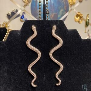Amazing Gold tone Egyptian snake earrings with rhinestones